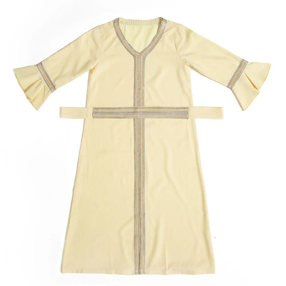 Kids Muslim Girls Abaya Prayer Long Maxi Dress Turkey Kaftan Arab Robe Dubai Islam Morocco Eid Party Ramadan Holiday Gown Caftan
