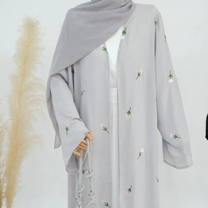 Flower Open Abaya Kimono Embroidery Muslim Abayas for Women Dubai Luxury Turkey Kaftan Hijab Robe Ramadan Eid Islamic Clothing