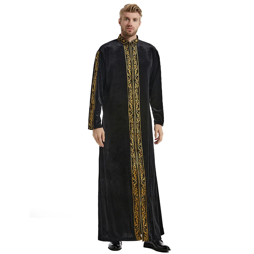 Ramadan Muslim Men Velvet Jubba Thobe Warm Kaftan Islam Clothing Eid Saudi Arabic Robe Thoub Thawb Dubai Abaya Dress Gown Abayas