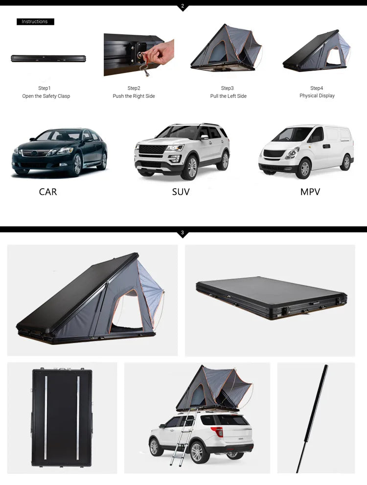 Camping SUV Car Rooftop Tent  Aluminium Triangle Hard Shell Car Roof Top Tent For Sale