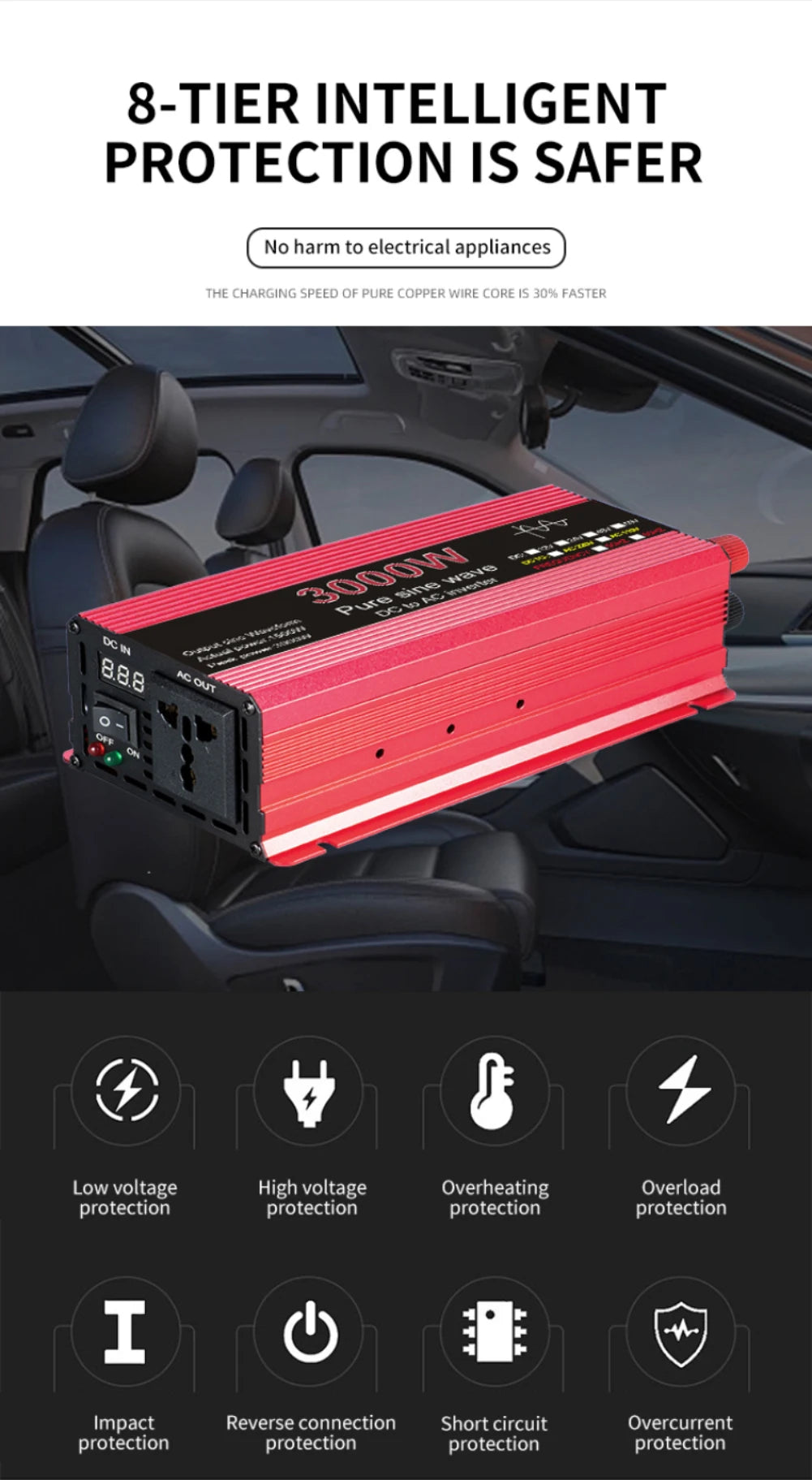Pure Sine Wave Inverter DC 12V/24V To AC 110V/220V 1000W 1600W 2000W 2200W Portable Power Bank Converter Solar Inverter