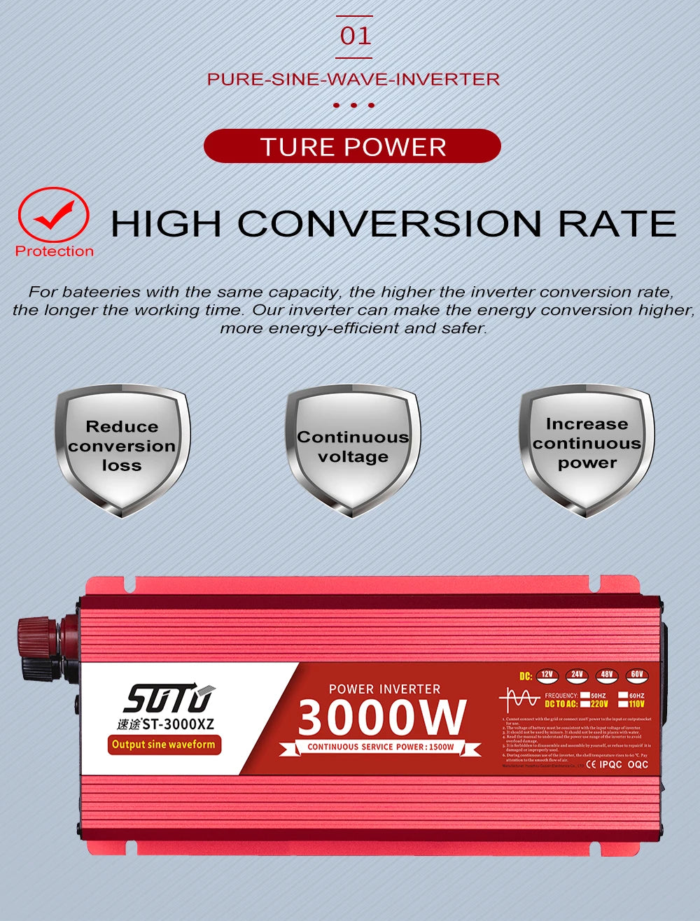 pure sine wave inverter 12V to 220V 1600W 2200W 3000W 4000W DC to AC voltage converter 12 220 mini-car power supply