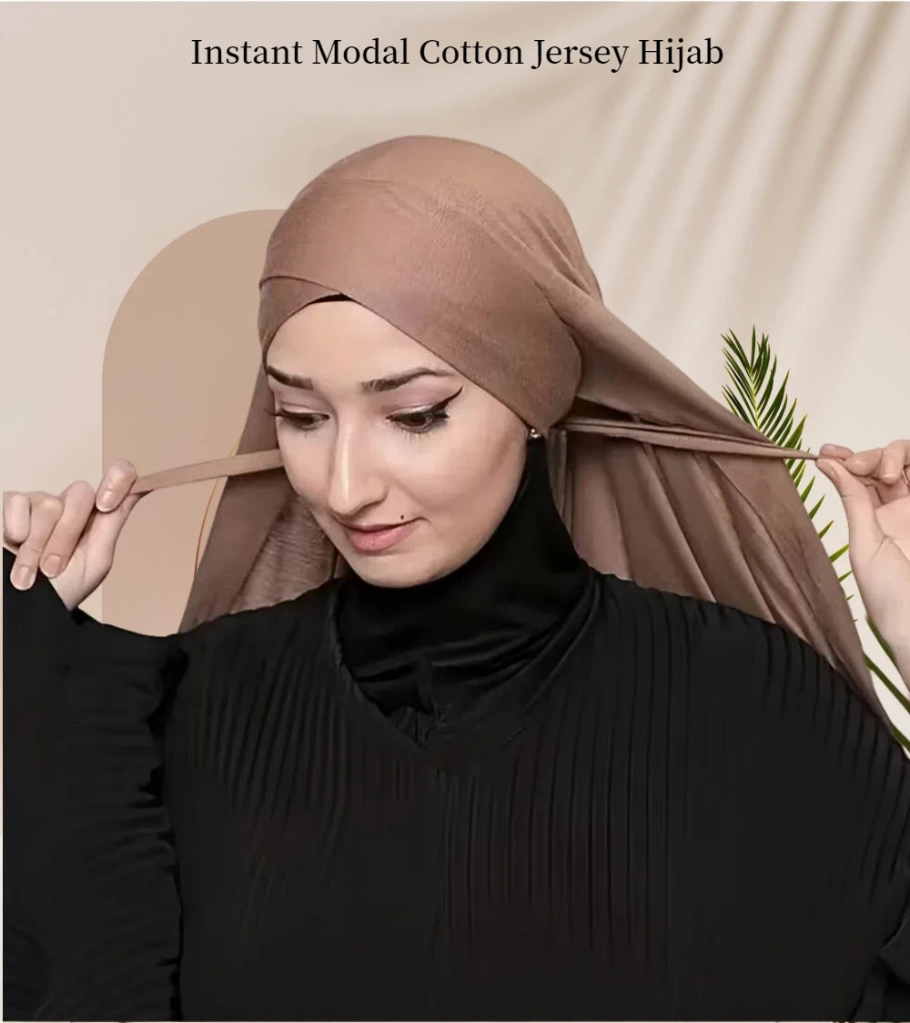 Muslim Women Premium Soft Modal Cotton Jersey Hijab Headwrap Stretchy Instant Hijab Scarf Forehead Cross Design Headscarf