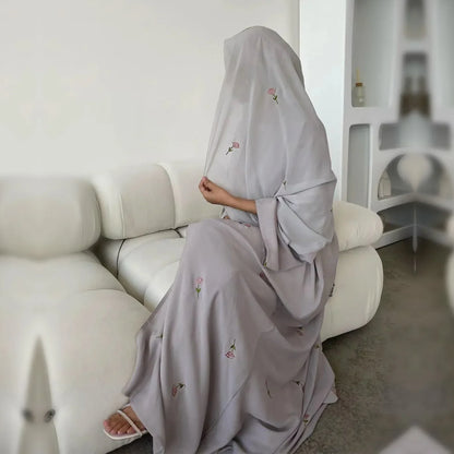 Flower Open Abaya Kimono Embroidery Muslim Abayas for Women Dubai Luxury Turkey Kaftan Hijab Robe Ramadan Eid Islamic Clothing