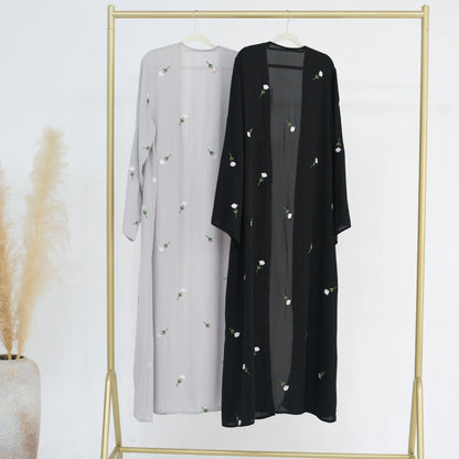 Flower Open Abaya Kimono Embroidery Muslim Abayas for Women Dubai Luxury Turkey Kaftan Hijab Robe Ramadan Eid Islamic Clothing