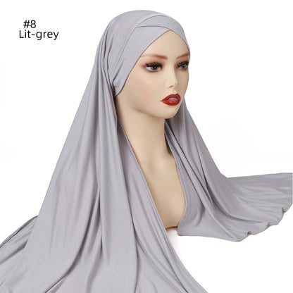 Muslim Women Premium Soft Modal Cotton Jersey Hijab Headwrap Stretchy Instant Hijab Scarf Forehead Cross Design Headscarf
