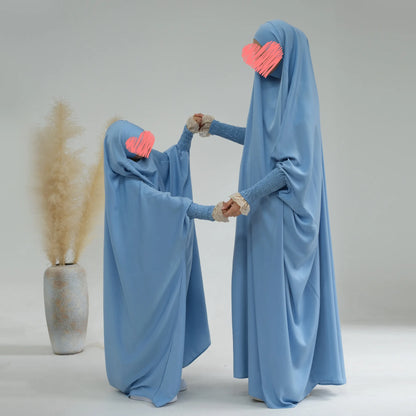 Mom Daughter Hijab Abaya Muslim Women Girl Prayer Garment Eid Ramadan Islam Clothing Khimar Kaftan Turkey Robe Burqa Hooded Gown