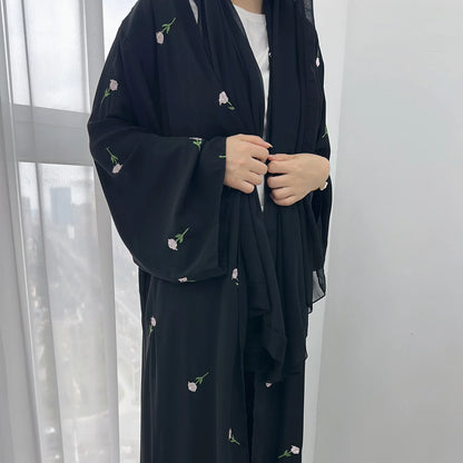 Flower Open Abaya Kimono Embroidery Muslim Abayas for Women Dubai Luxury Turkey Kaftan Hijab Robe Ramadan Eid Islamic Clothing