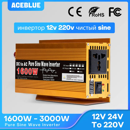 Pure Sine Wave Inverter 12V 220V 24V 110V 1600W 2200W 3000W DC To AC Portable Power Voltage Converter Car Solar Inverter