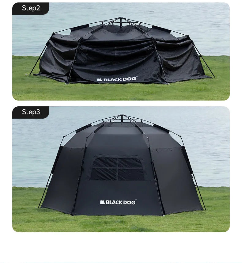 Naturehike-Blackdog Outdoor Hexagonal Fully Automatic Quick Opening Camping Tent Portable Folding Black Glue Sunscreen Tent