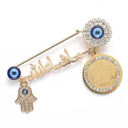 Exquisite Shiny Zircon Islamic Muslim Allah Brooch Arabian Religious Evil Eye Brooch Men Women Popular Clothing Matching Gifts