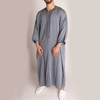 New 2025 Islamic Clothing Men Robe Kaftan Muslim Man Moroccan Casual Long Dress Arabic Striped Robe Middle East National Costume