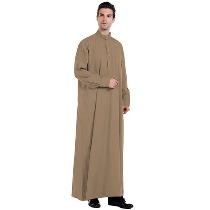 Men Dishdasha Muslim Long Sleeve Dress Daffah Thobe Jubba Saudi Arab Thoub Kaftan Islamic Clothing Robes Abaya Dubai Middle East