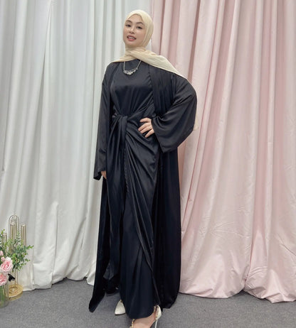 Latest fashionable modest 2 piece set Dubai Abaya design for Muslim Women Abaya Dress of Ethnic Clothing