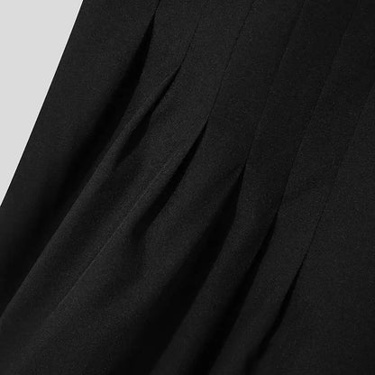 INCERUN Men Sets Muslim Clothing 2023 O-neck Short Sleeve T Shirt & Wide Leg Pants Two Pieces Solid Baggy Men Casual Suits 7