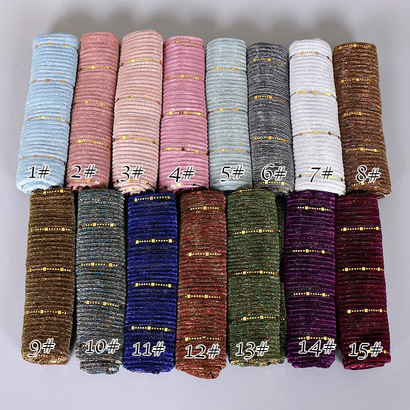 Glitter Women Gold Silk With Pearls Muslim Hijab Shawls And Wraps Islamic Turban Female Foulard Soft Thin Hijabs Head Scarf