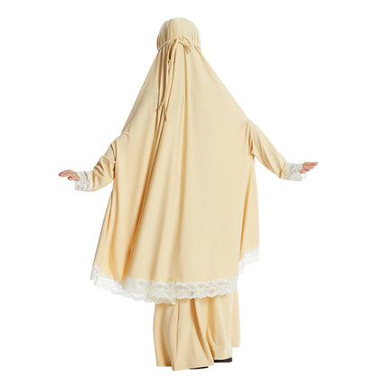 2Pcs Traditional Muslim Kids Girls Abaya Eid Hooded Overhead Hijab Burqa Maxi Skirt Sets Turkey Dubai Kaftan Prayer Garment Gown
