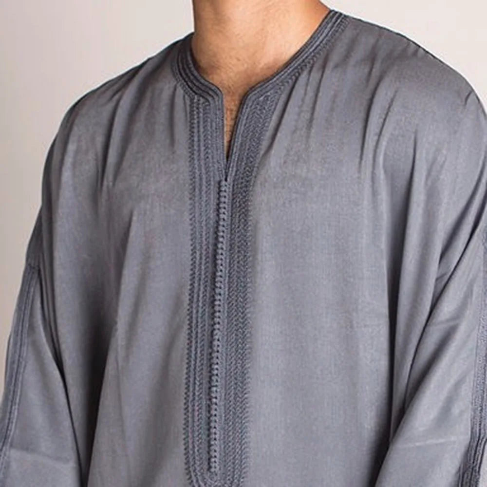 New 2025 Islamic Clothing Men Robe Kaftan Muslim Man Moroccan Casual Long Dress Arabic Striped Robe Middle East National Costume
