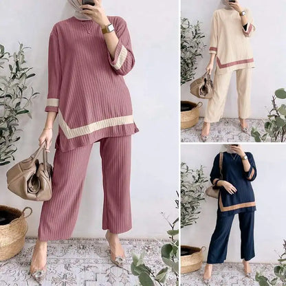 2024 ZANZEA Women Vintage Muslim Sets 2PCS Summer Islamic Clothing Eid Mubarek Ramadan Outifits Patchwork Blouse Trousers Suits