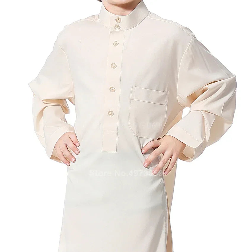 Muslim Robe Teenager Kids Saudi Arabia Pakistan Boy Middle East Full Sleeve Jubba Islamic Clothing Men Party Thobe Kaf M13
