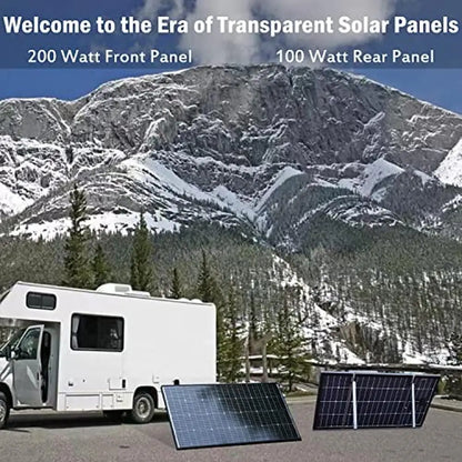 200W Bifacial Monocrystalline Solar Panel 12V 10BB High Efficiency Module RV Home Battery Charging Farm Transparent Backsheet