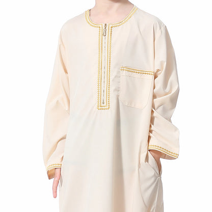 Muslim Saudi Arab Boys Robe Dishdasha Kids Abaya Kaftan Prayer Islam Clothing Long Sleeve Thobe Middle East Teenage Dress Dubai