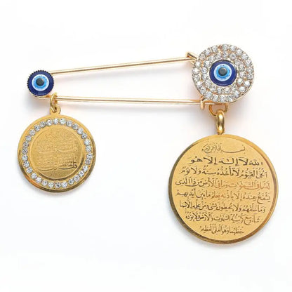 Exquisite Shiny Zircon Islamic Muslim Allah Brooch Arabian Religious Evil Eye Brooch Men Women Popular Clothing Matching Gifts