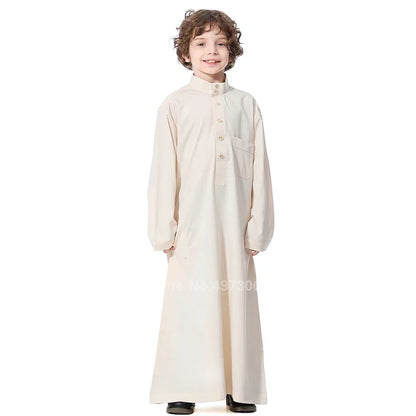 Muslim Robe Teenager Kids Saudi Arabia Pakistan Boy Thobe Middle East Full Sleeve Jubba Islamic Clothing Men Party Thobe Kaftan