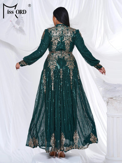 Missord New Blue Plus Size Muslim Round Neck Long Sleeved A Line Gown Evening Women Wedding Birthday Party Large Maxi Dress