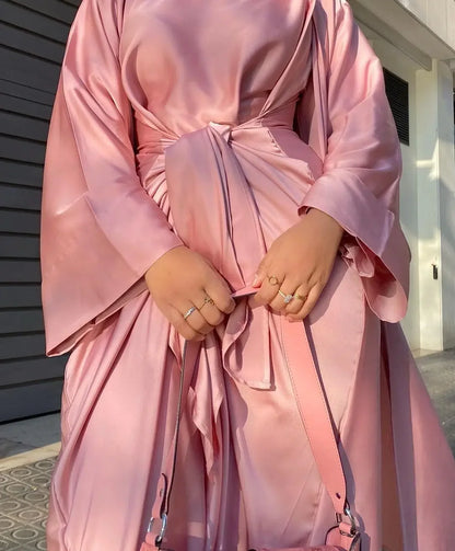 Latest fashionable modest 2 piece set Dubai Abaya design for Muslim Women Abaya Dress of Ethnic Clothing