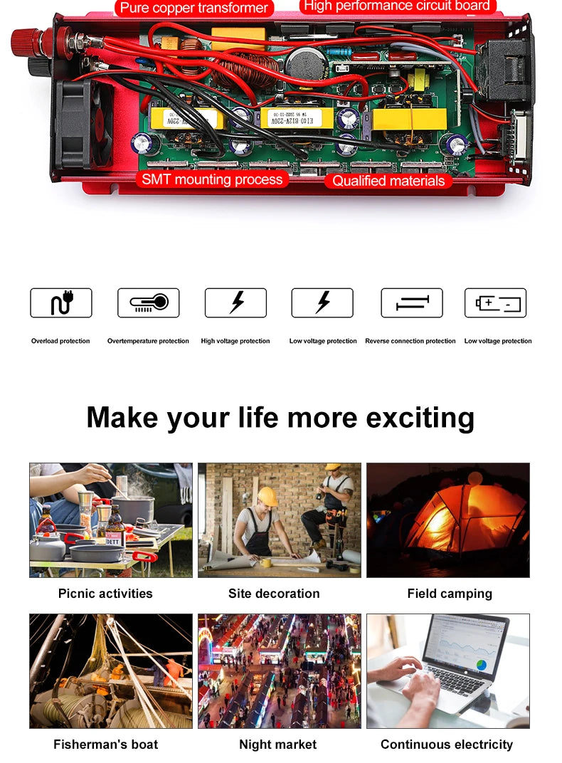 3000W Pure Sine Wave Inverter 12v 24v~ 220V 110V 2000W 1000W Converter Power Supply DC AC VoltageAdapter Module Transmission