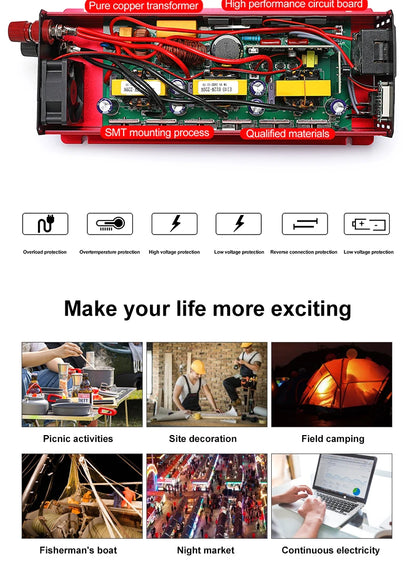 3000W Pure Sine Wave Inverter 12v 24v~ 220V 110V 2000W 1000W Converter Power Supply DC AC VoltageAdapter Module Transmission