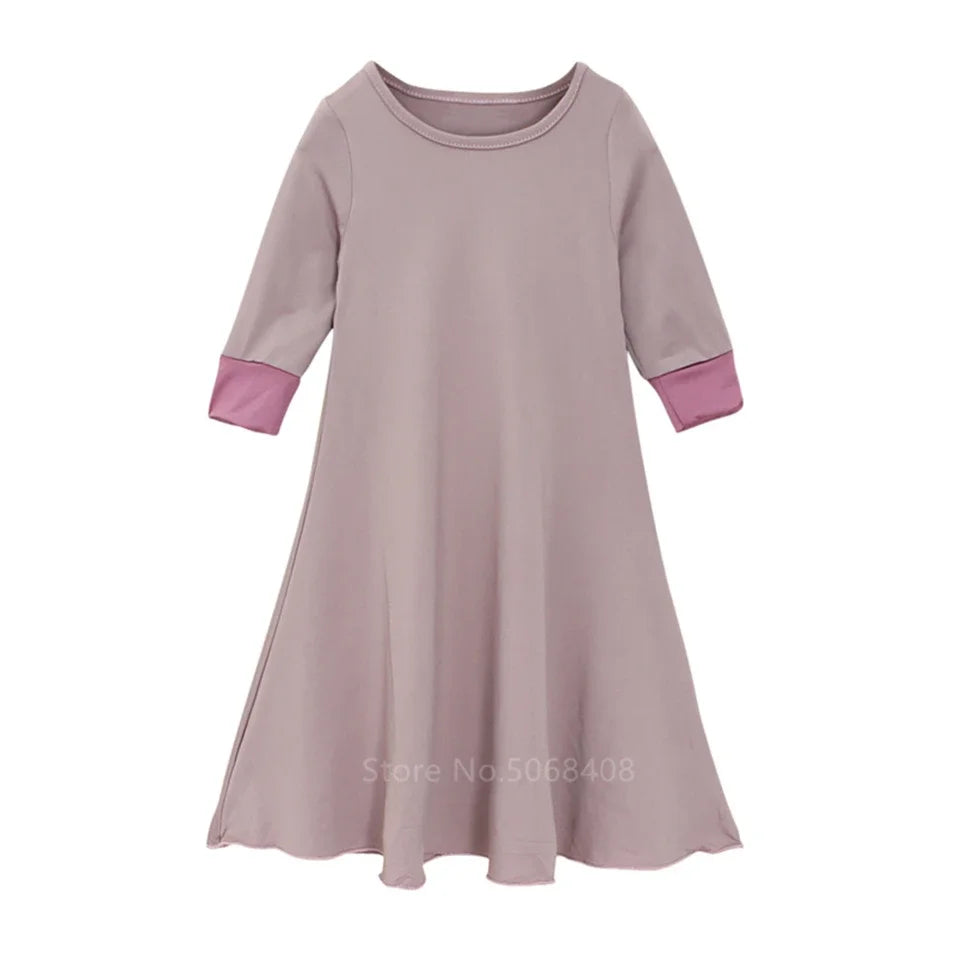 Muslim traditional clothing Islamic robe kids baby girls richer Saudi Arab Dubai solid abaya kaftan with ruffle bow hijab dress