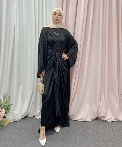 Latest fashionable modest 2 piece set Dubai Abaya design for Muslim Women Abaya Dress of Ethnic Clothing