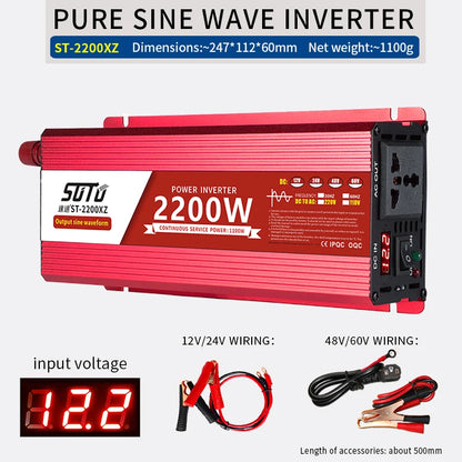 pure sine wave inverter 12V to 220V 1600W 2200W 3000W 4000W DC to AC voltage converter 12 220 mini-car power supply