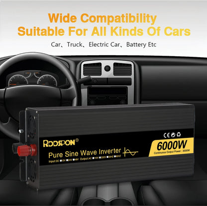 RDDSPON  Pure Sine Wave Inverters 4000W 5000W 6000W  Double EU SocketDC 12V 24V 48V to AC 110V 220V,50Hz,60Hz  Voltage Converter