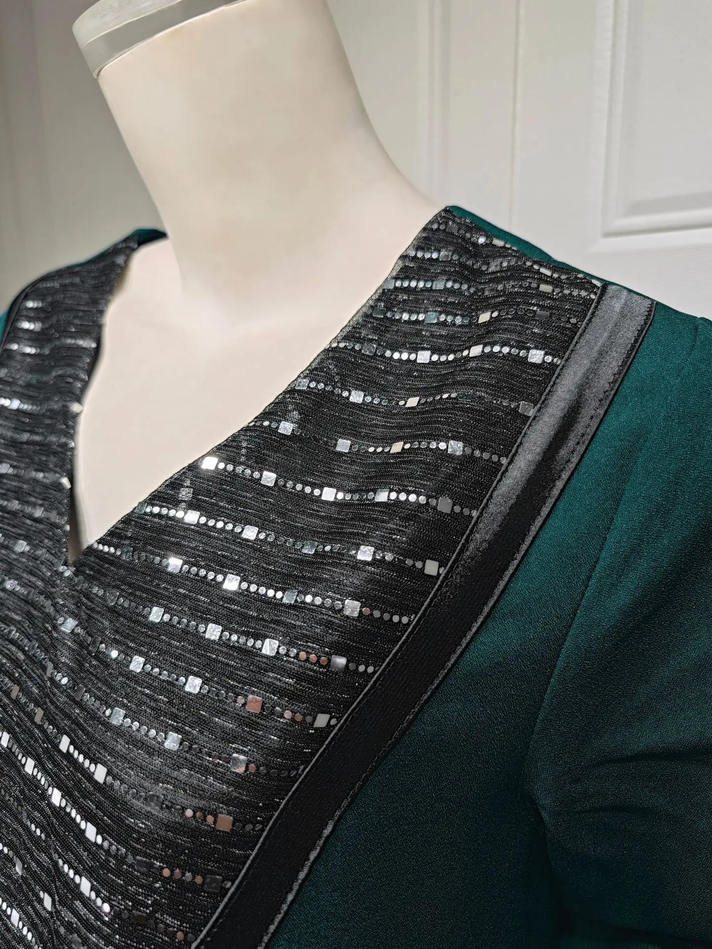 Sequins Abaya Dubai Luxury High Class Dark Green Chiffon Kaftan Party Ladies Long Sleeves Muslim Girl Dress