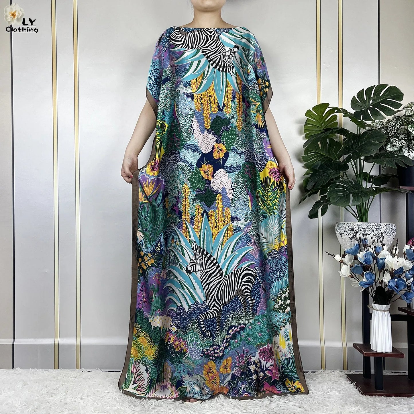 Muslim Abayas For Women 2023 New Fashion Printed Silk Soft Loose Femme Elegant Robe African Maxi Party Dresses With Belt Turban