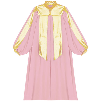Halloween Kids Thobe for Muslim Boys Girl Metallic Contrast Color Arab Tobes Long Sleeve with Zipper Worship Dance Abaya Clothes