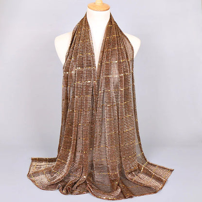 Glitter Women Gold Silk With Pearls Muslim Hijab Shawls And Wraps Islamic Turban Female Foulard Soft Thin Hijabs Head Scarf