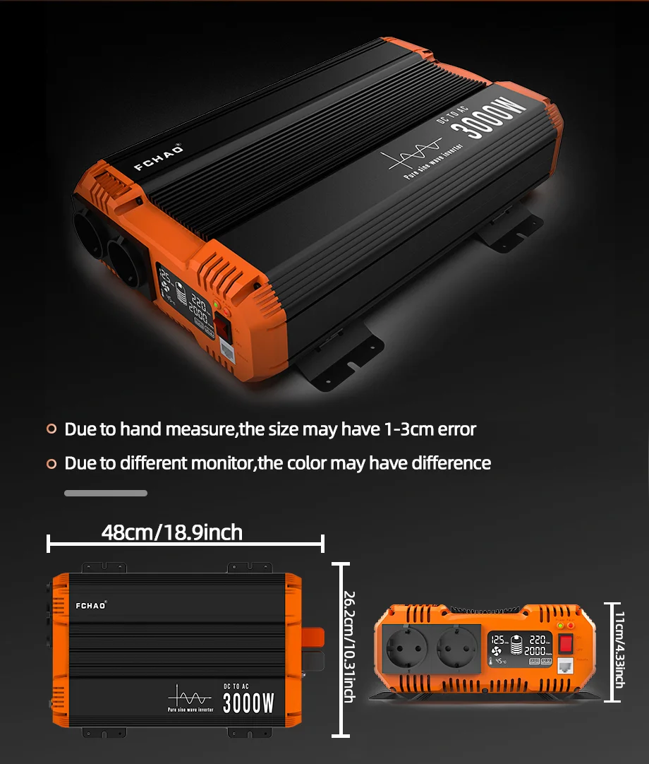 FCHAO Pure Sine Wave Inverter 12V 24V 48V To 220V 230V LCD Display Auto Accessories Power Converter For Home Camping  And RV