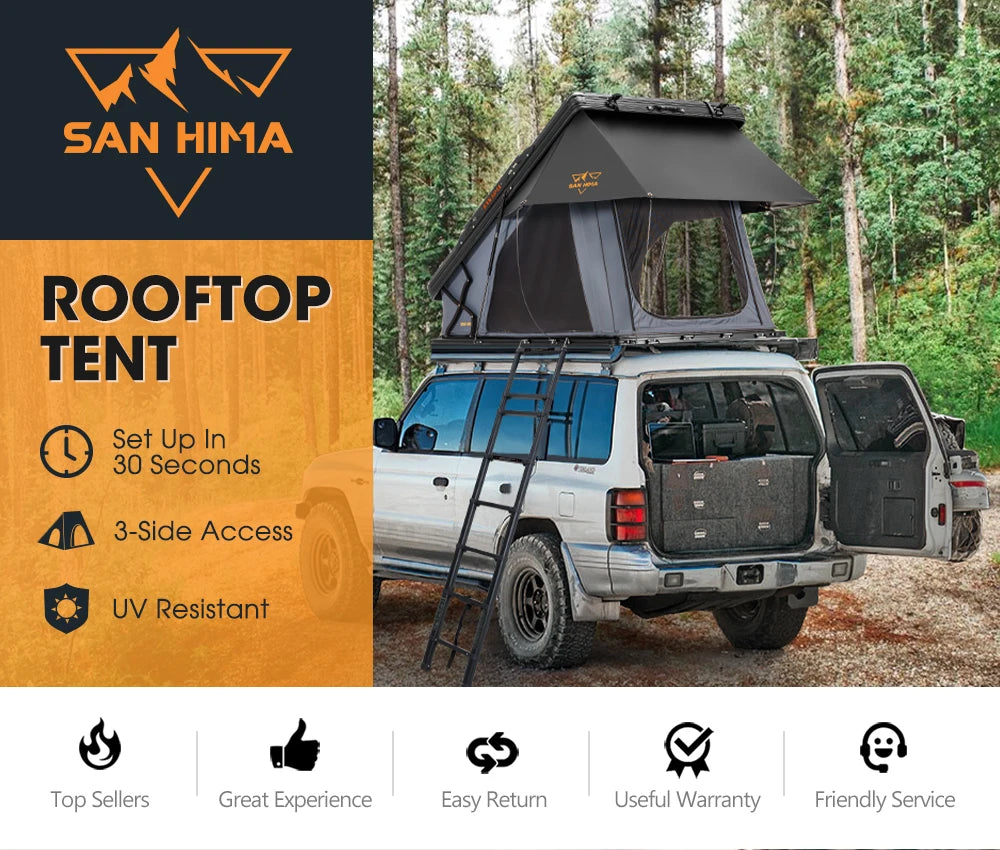 SAN HIMA Quick Set Up Waterproof Car Camping Hardshell Rooftop Tent 2 Person Hard Shell Roof Top Tent for 4WD 4x4 Off-road