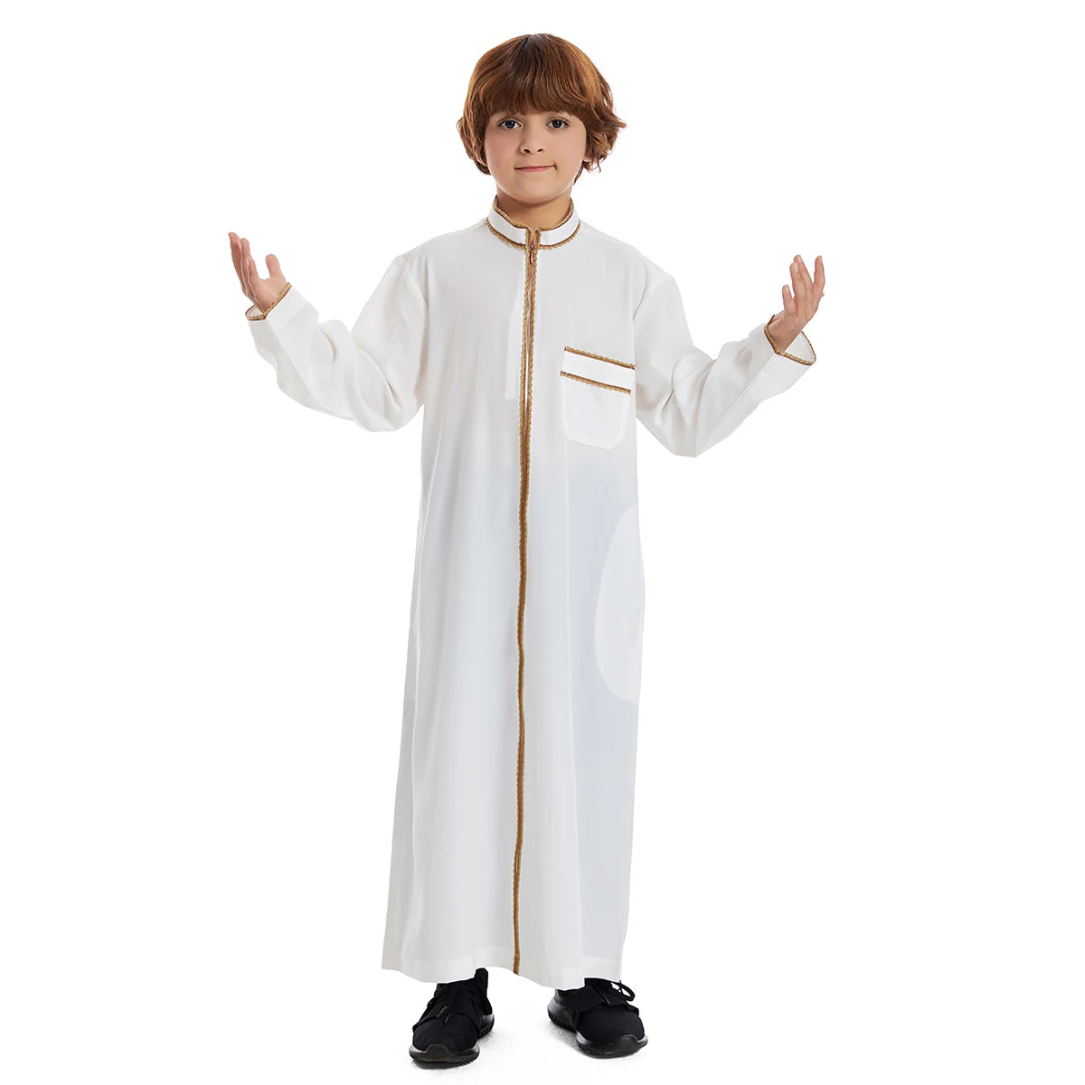 Saudi Dubai Turkey Front Zipper Abayas For Kids Boys Muslim Clothing Children Jubba Thobe Kaftan Full Cover Robe Dress TH882