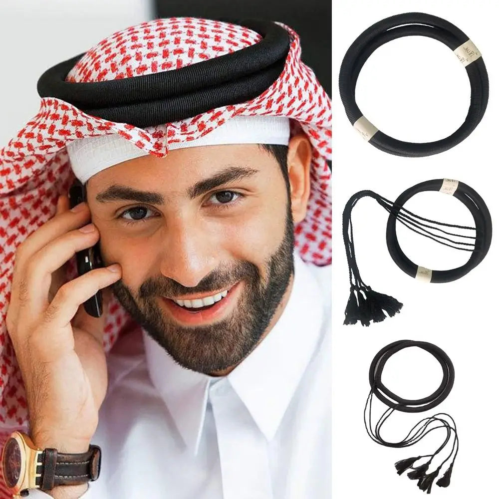 1Pcs Islamic Clothing Headwear Rope Muslim Man Saudi Arabic Dubai Headrope Desert Accessories Black Egal Shemagh Shawl