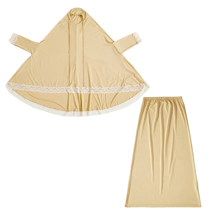 2Pcs Traditional Muslim Kids Girls Abaya Eid Hooded Overhead Hijab Burqa Maxi Skirt Sets Turkey Dubai Kaftan Prayer Garment Gown