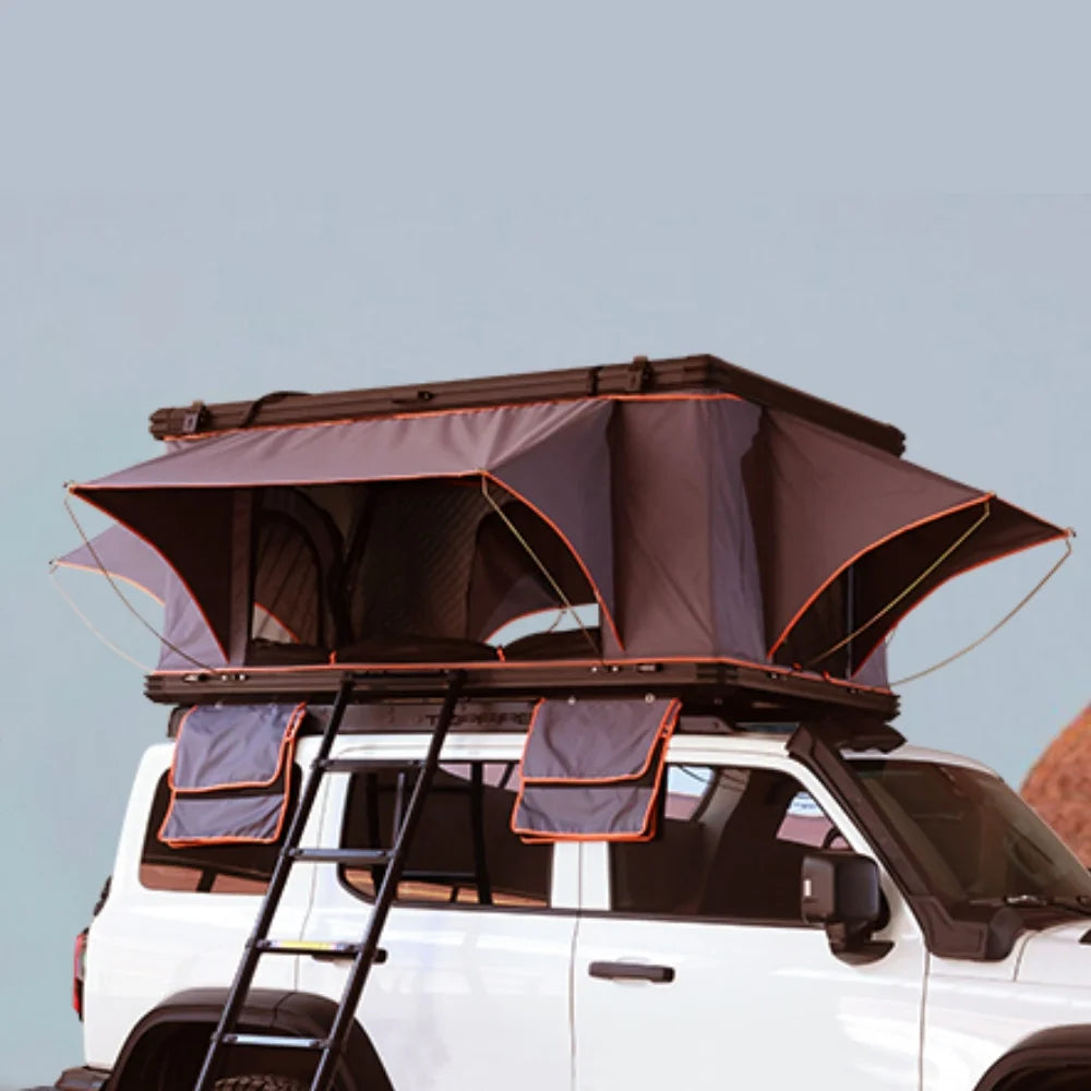 New Upgrade Automatic Rooftop Tent Durable 4-Sided Window With Sturdy Aluminium Roof Top Pop-Up Triangle Hard Shell For Camping