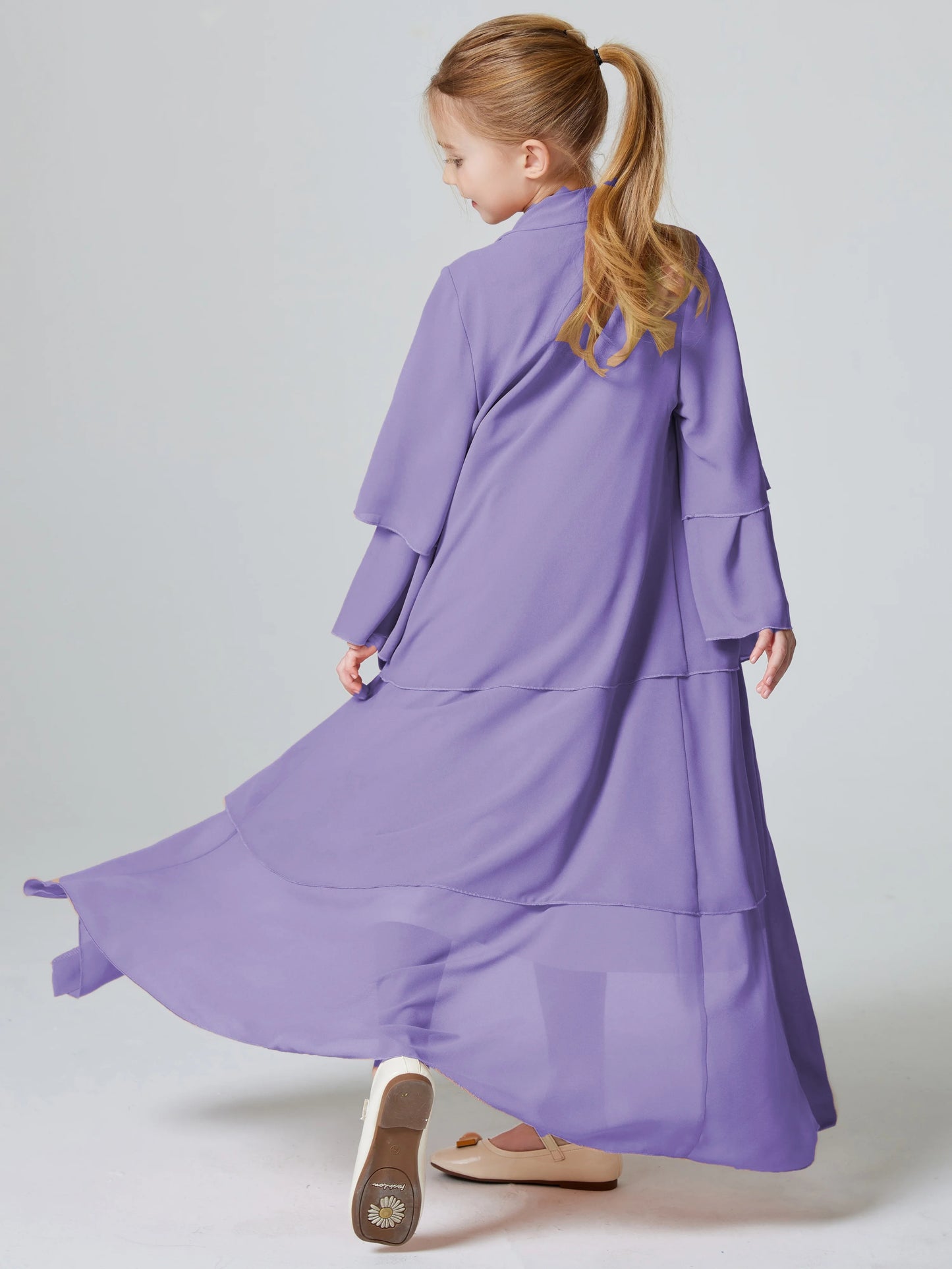Ramadan Kebaya Muslim Girls Abaya 3 Layered Chiffon Kids Abaya Dress Open Front   Outerwear (Without Hijab)