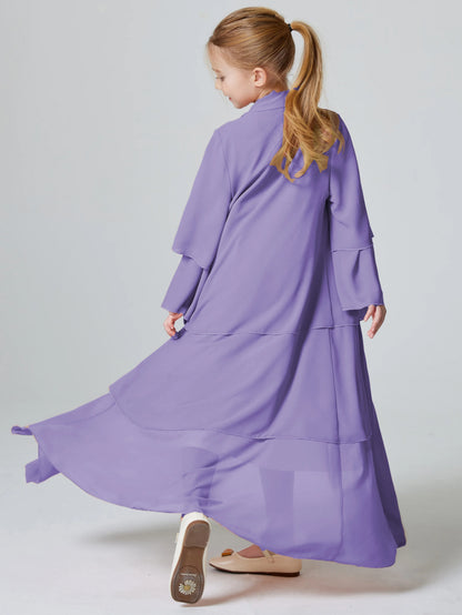 Ramadan Kebaya Muslim Girls Abaya 3 Layered Chiffon Kids Abaya Dress Open Front   Outerwear (Without Hijab)
