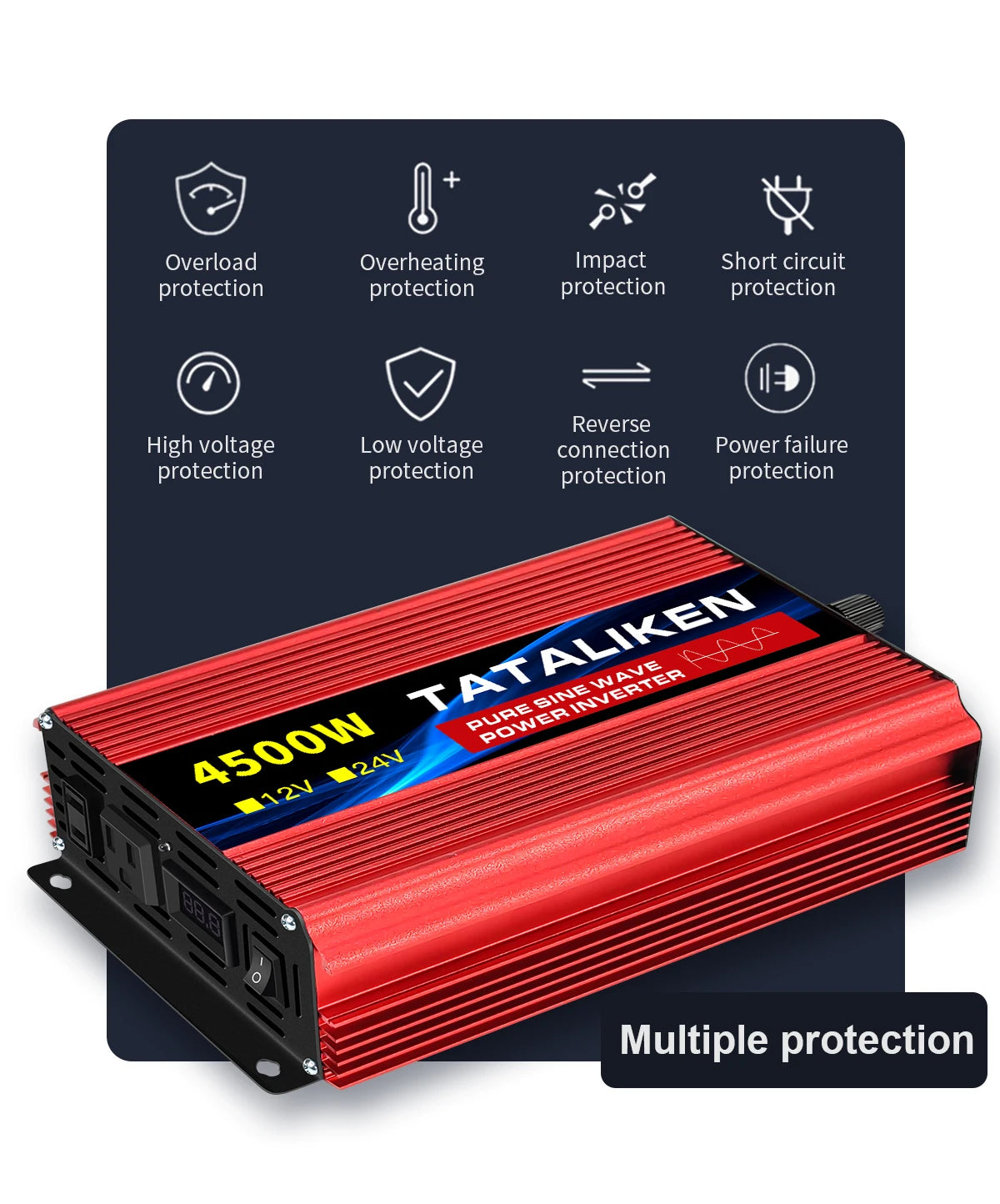 1600w-4500W 12V/24V to AC 110V 60Hz Pure Sine Wave Inverter Car Power Tranfermer  Voltage Portable  Converter with LED Display