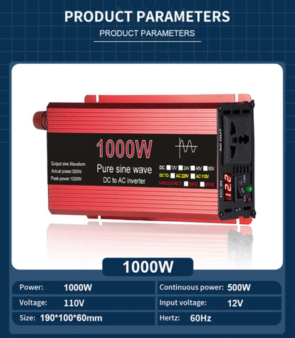 Pure Sine Wave Inverter DC 12V/24V To AC 110V/220V 1000W 1600W 2000W 2200W Portable Power Bank Converter Solar Inverter